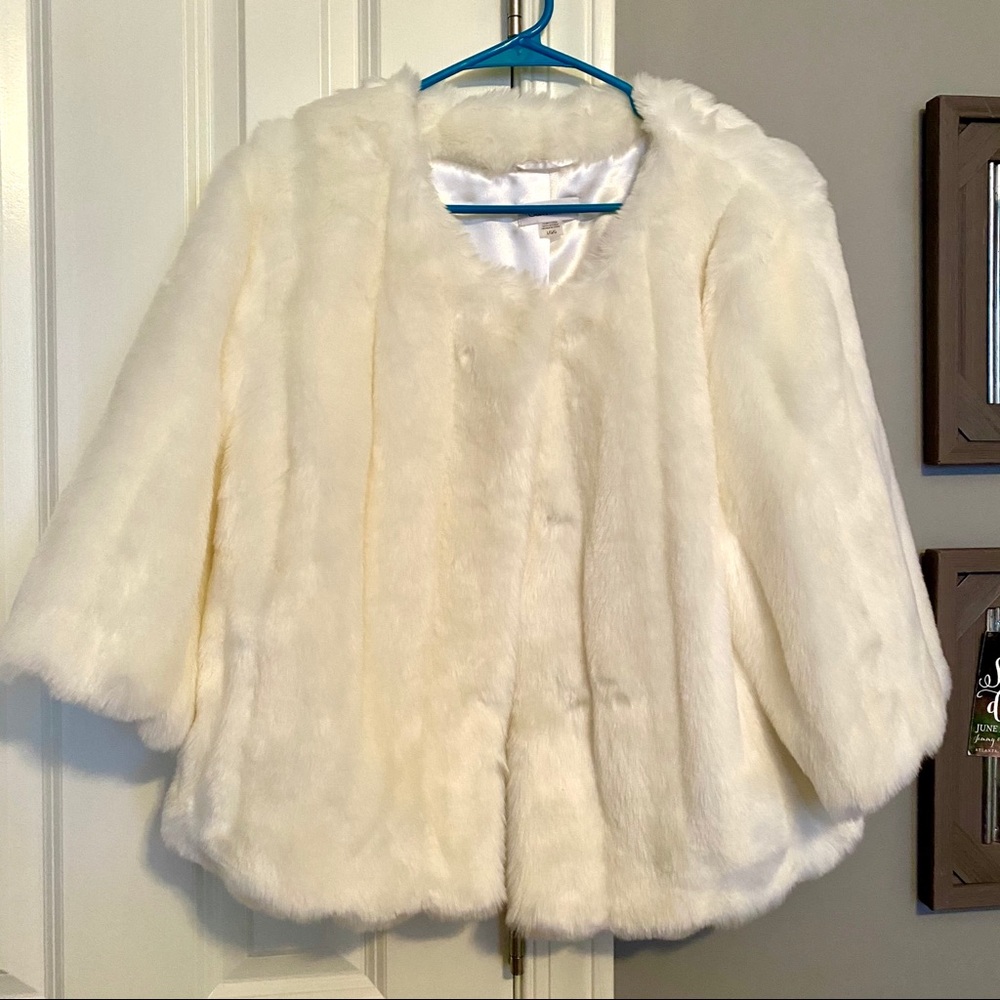 Off White Cropped Faux Fur Coat
